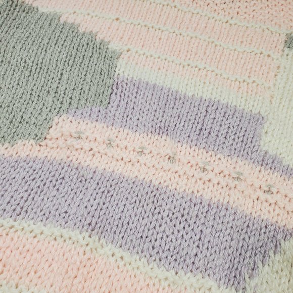VTG Chelsea Place S/S Hand Knit Sweater Pastel Colorblock Abstract Wearable Art - Picture 2 of 6